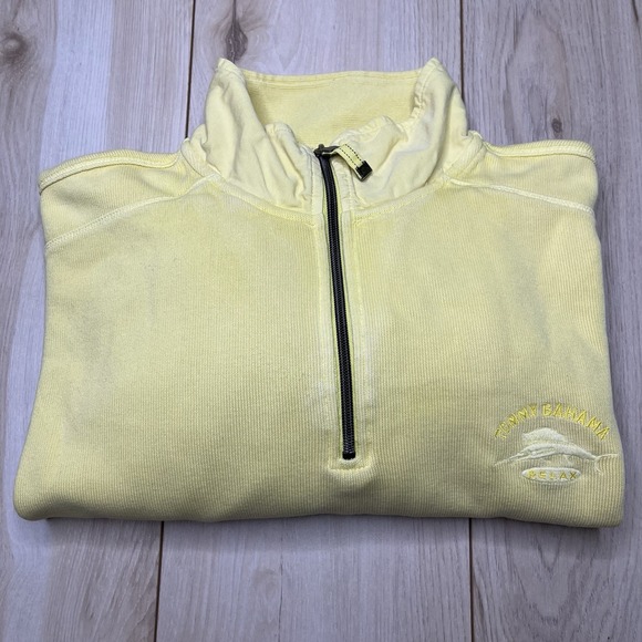 TOMMY BAHAMA RELAX Quarter Zip Pullover Sweater MEN'S XXL Yellow 100% Cotton - Picture 1 of 12